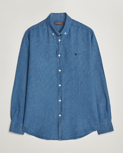 Mies |  | Morris | Cotton /Linen Indigo Button Down Shirt Medium Blue