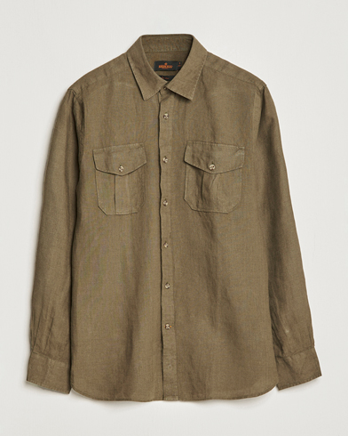 Mies | Morris | Morris | Safari Linen Shirt Dark Green