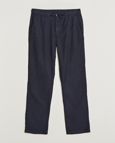Mies | Pellavahousut | Morris | Fenix Linen Drawstring Trousers Navy