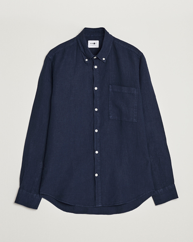 Mies |  | NN07 | Arne Linen Shirt Navy Blue