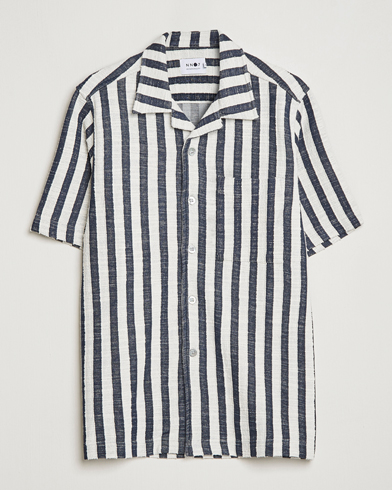 Mies | Lyhythihaiset kauluspaidat | NN07 | Julio Knitted Striped Resort Collar Shirt Navy/Stripe