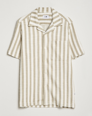 Mies | Lyhythihaiset kauluspaidat | NN07 | Julio Knitted Striped Resort Collar Shirt Green/White