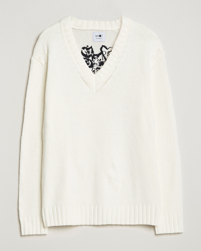 Mies |  | NN07 | Jasper Knitted V-Neck Sweater Ecru