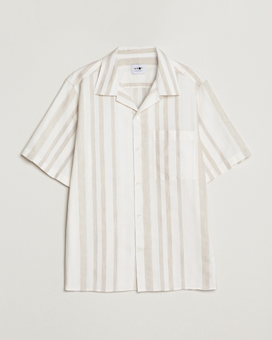 Mies | Lyhythihaiset kauluspaidat | NN07 | Julio Block Stripe Short Sleeve Shirt Khaki/White