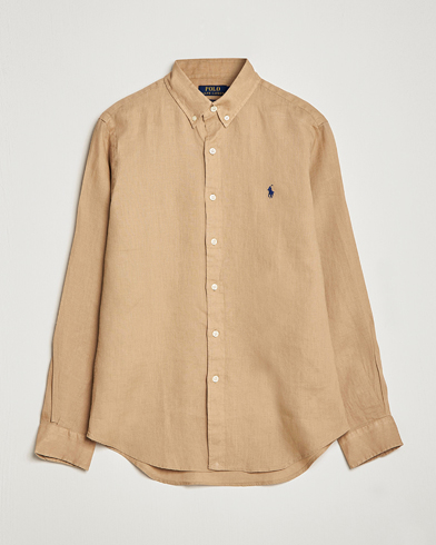 Mies | Pellavapaidat | Polo Ralph Lauren | Slim Fit Linen Button Down Shirt Vintage Khaki