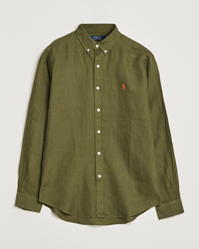 Mies |  | Polo Ralph Lauren | Slim Fit Linen Button Down Shirt Dark Sage