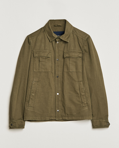Mies |  | Herno | Washed Cotton/Linen Shirt Jacket Army Green