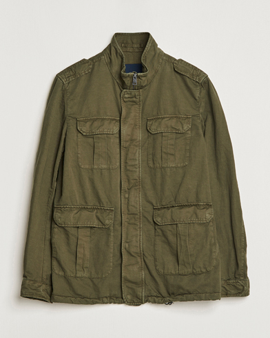 Mies |  | Herno | Washed Cotton/Linen Field Jacket Army Green
