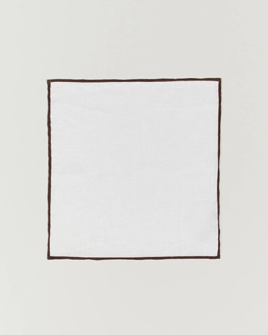 Mies |  | Amanda Christensen | Linen Paspoal Pocket Square White/Brown