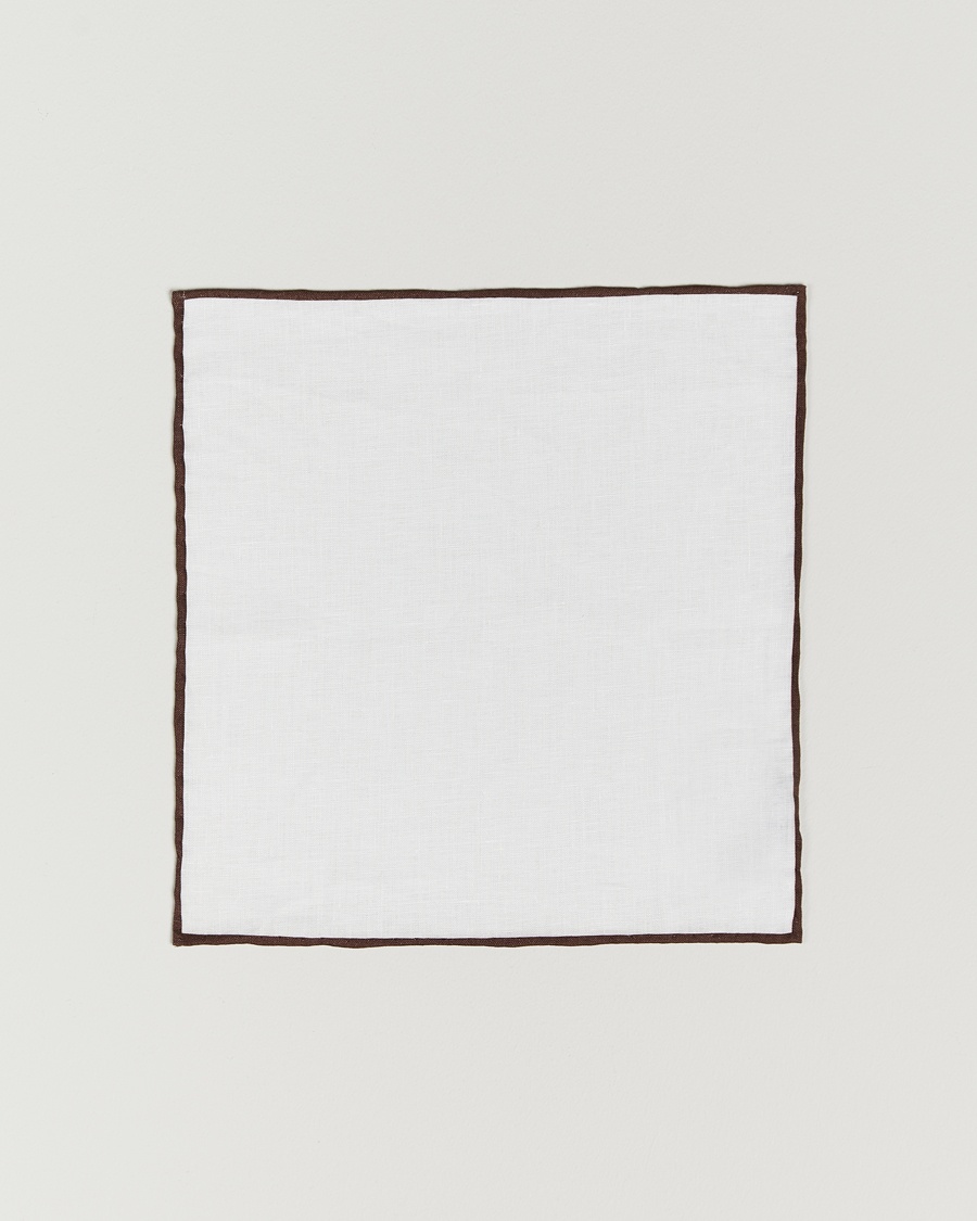 Amanda Christensen Linen Paspoal Pocket Square White/Brown – Valkoinen