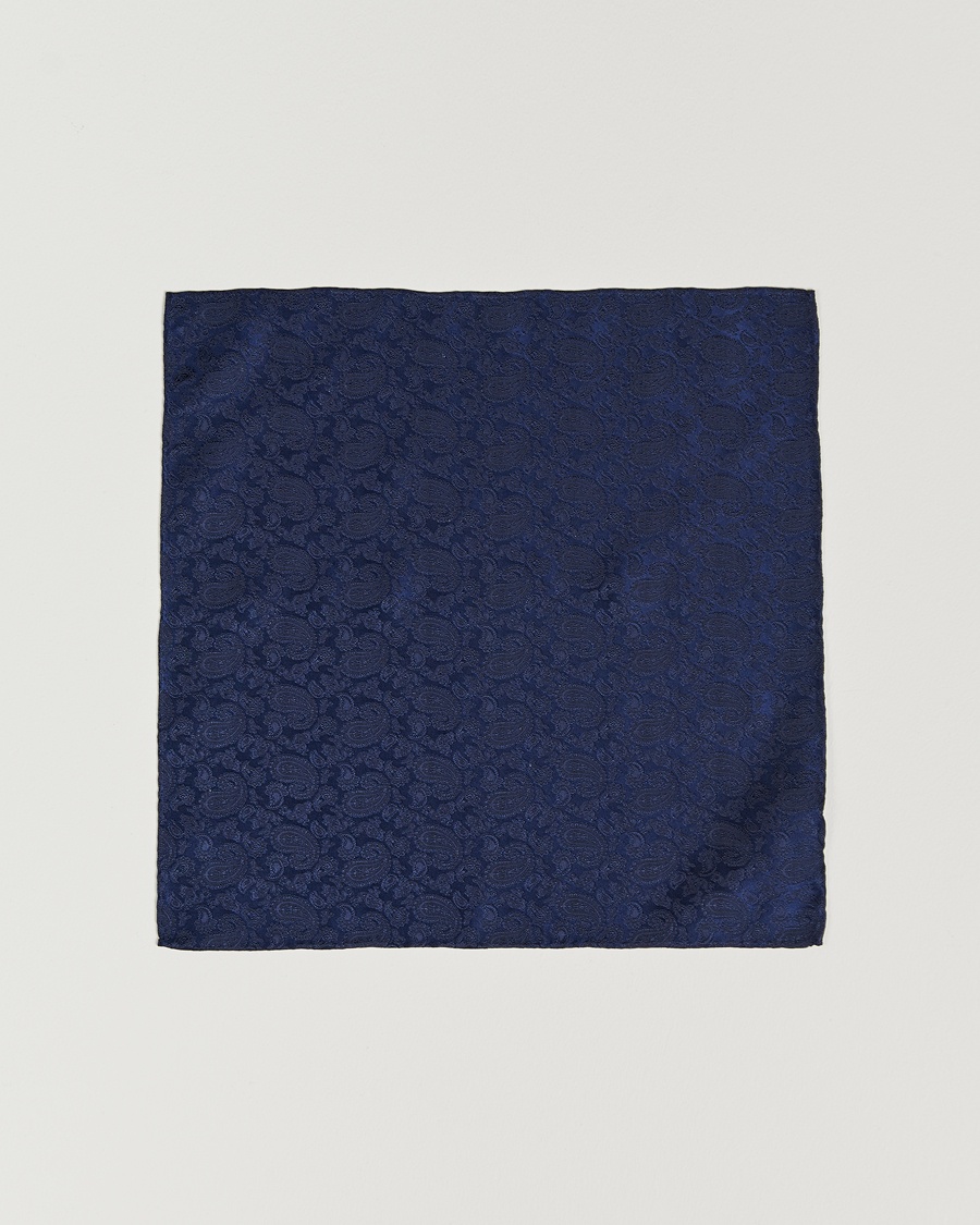 Amanda Christensen Tonal Paisley Silk Pocket Square Navy – Sininen