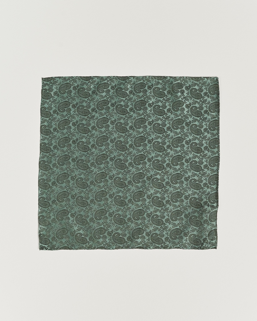 Amanda Christensen Tonal Paisley Silk Pocket Square Olive – Vihreä