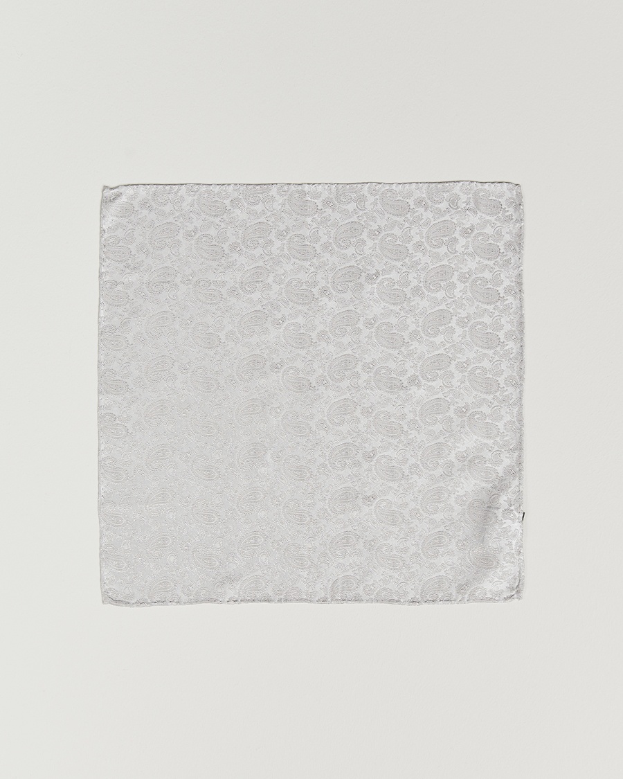 Amanda Christensen Tonal Paisley Silk Pocket Square Silver – Harmaa