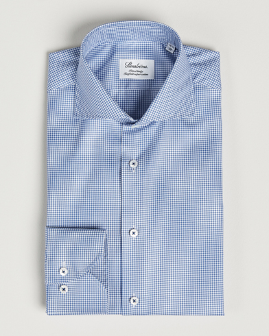 Mies | Viralliset | Stenströms | Fitted Body Small Check Cut Away Shirt Blue