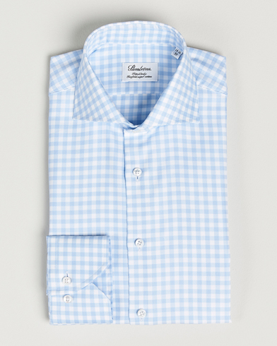 Mies |  | Stenströms | Fitted Body Checked Cut Away Shirt Light Blue