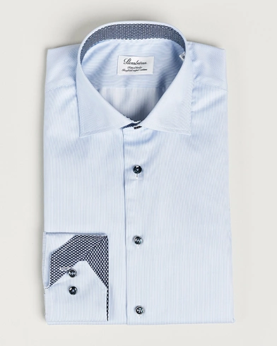 Mies | Bisnespaidat | Stenströms | Fitted Body Contrast Cotton Shirt White/Blue
