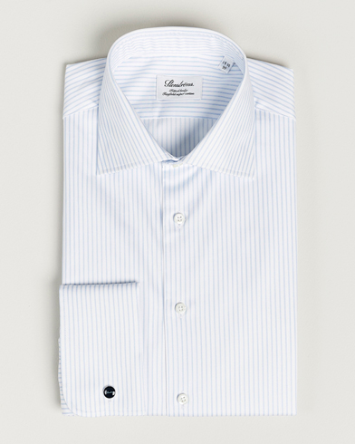 Mies | Viralliset | Stenströms | Fitted Body Cotton Double Cuff Shirt White/Blue