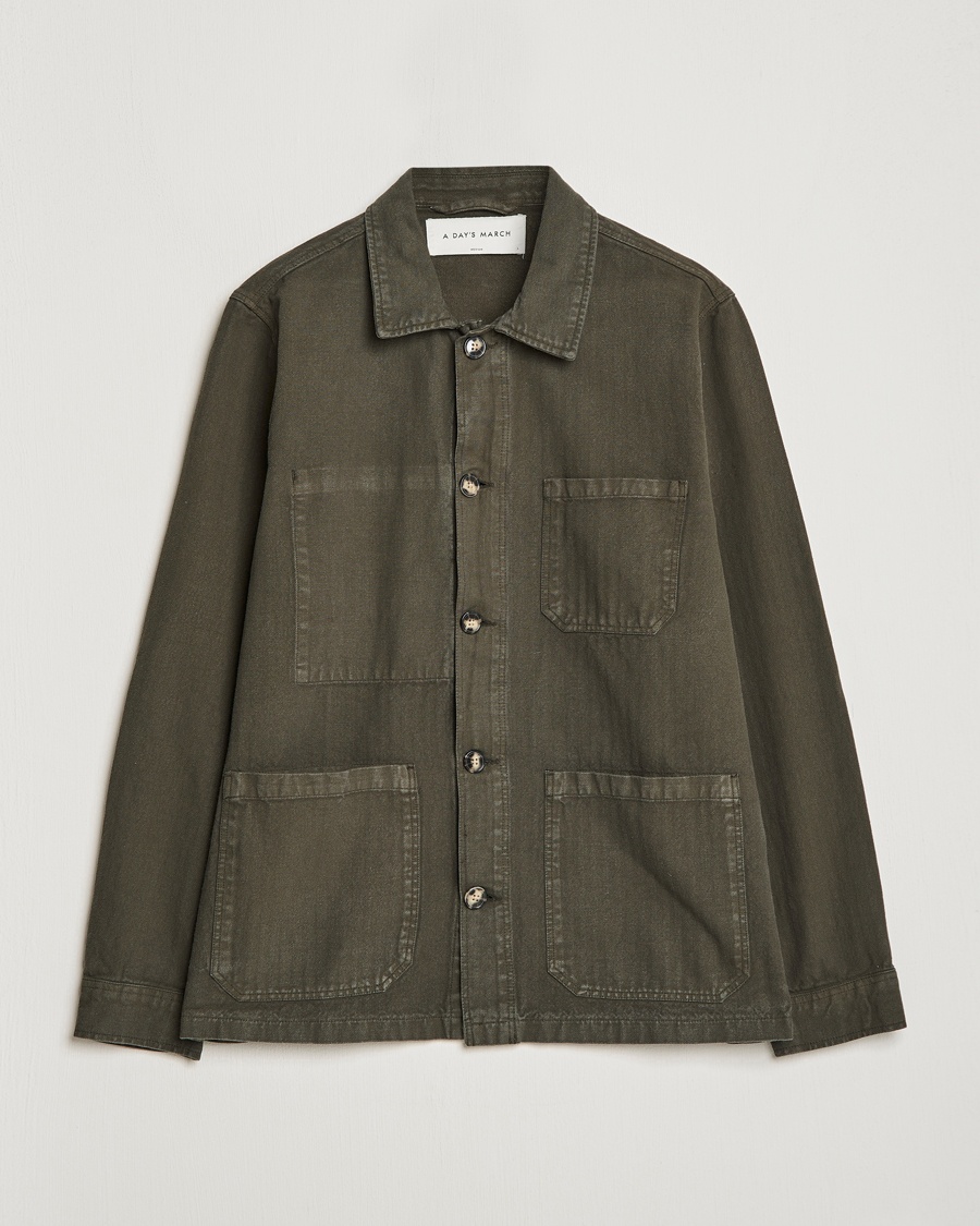 A Day's March Original Herringbone Overshirt Olive – Vihreä