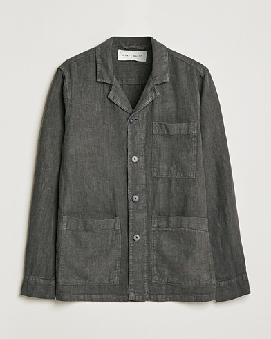 Mies | Overshirts | A Day's March | Bangher Linen Overshirt Olive