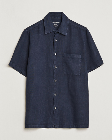 Mies | A Day's March | A Day's March | Khito Short Sleeve Linen Shirt Dark Navy