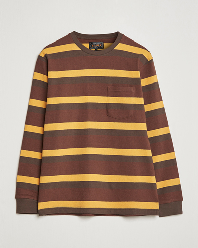 Mies | Pitkähihaiset t-paidat | BEAMS PLUS | Long Sleeve Striped Pocket Tee Brown