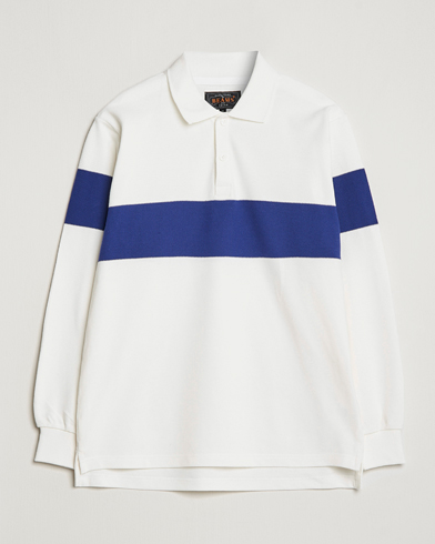 Mies |  | BEAMS PLUS | Panel Stripe Long Sleeve Polo White