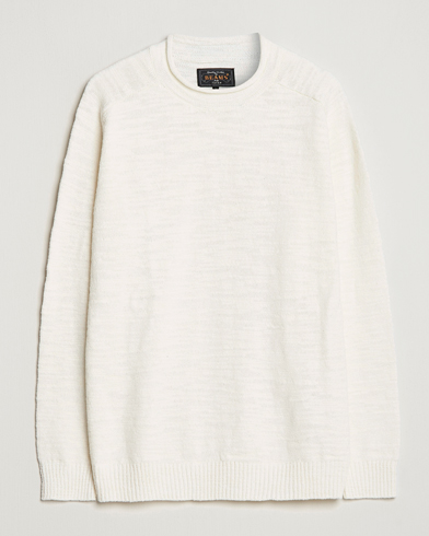 Mies | Preppy Authentic | BEAMS PLUS | Linen Crew Neck Sweater White
