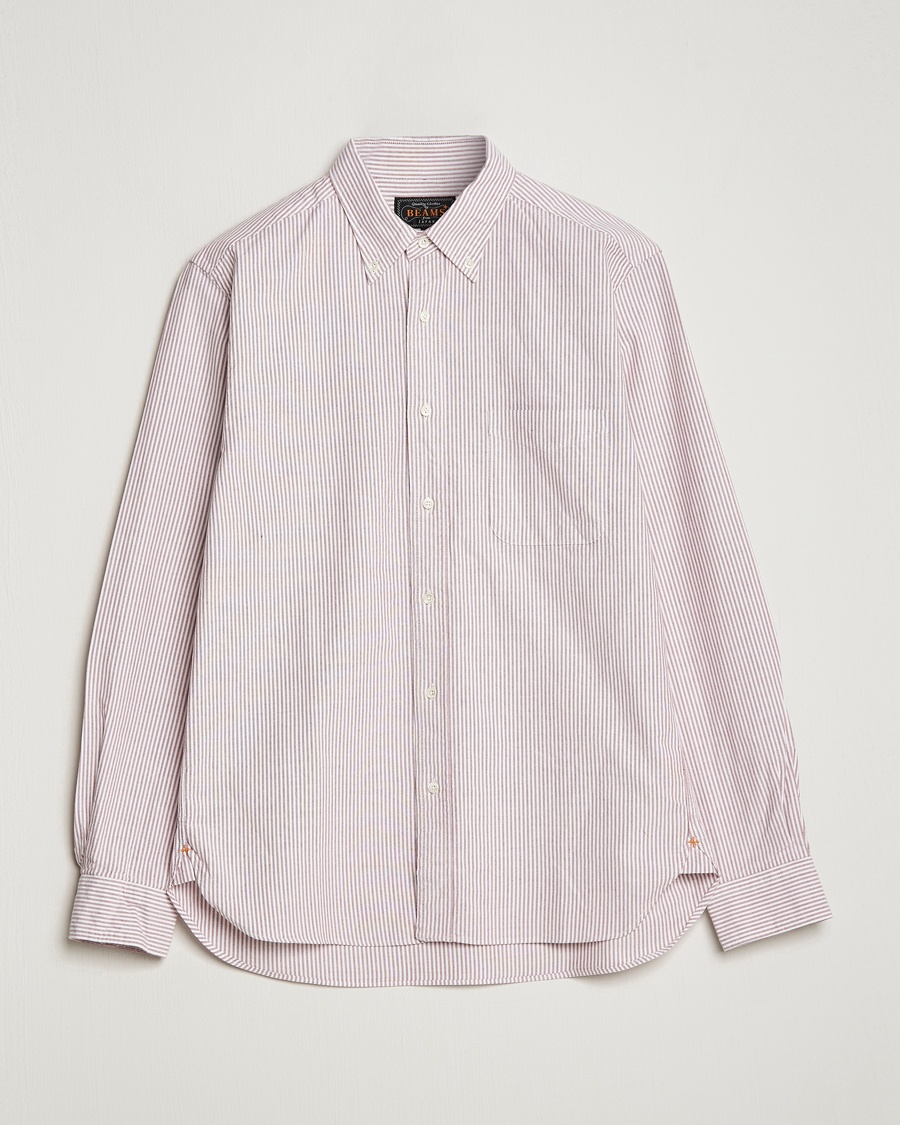 BEAMS PLUS Oxford Button Down Shirt Wine Stripe – Punainen