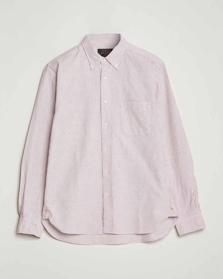 BEAMS PLUS Oxford Button Down Shirt Wine Stripe – Punainen