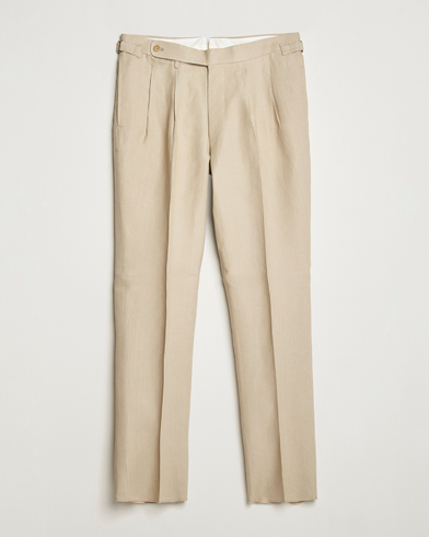 Mies | Irtohousut | Beams F | Pleated Linen Trousers Beige