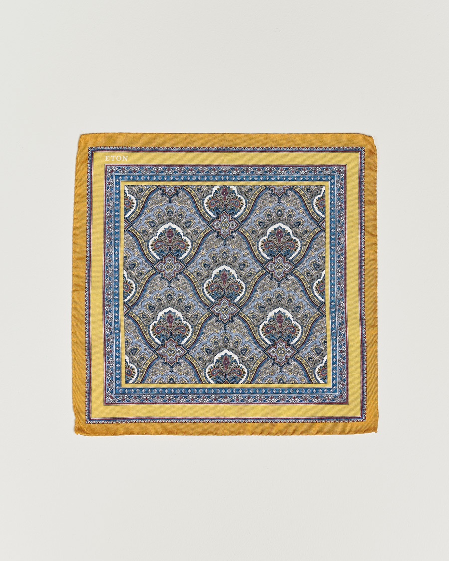 Eton Silk Paisley Print Pocket Square Yellow – Keltainen