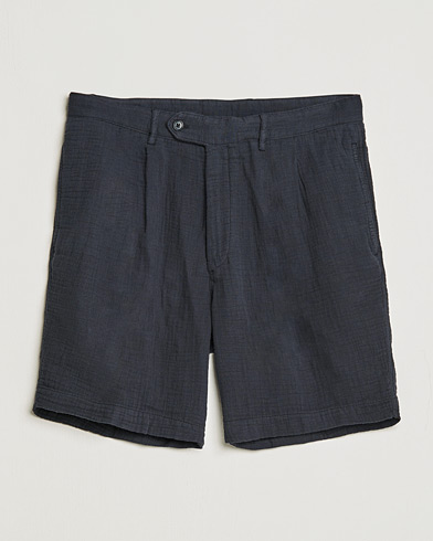 Mies |  | Oscar Jacobson | Tanker Pleated Crepe Cotton Shorts Navy