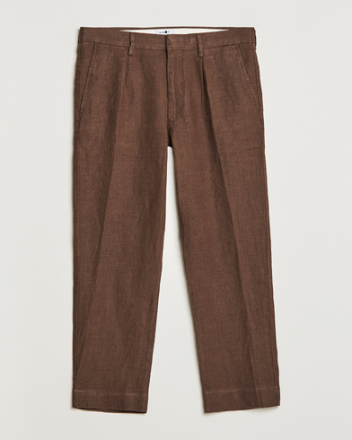 Mies | Pellavahousut | NN07 | Bill Pleated Linen Trousers Brown