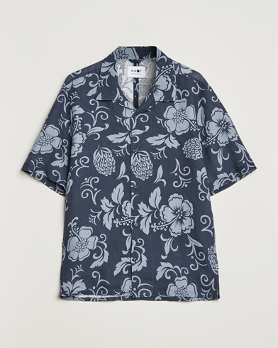 Mies | Alennusmyynti vaatteet | NN07 | Ole Short Sleeve Printed Linen Shirt Navy