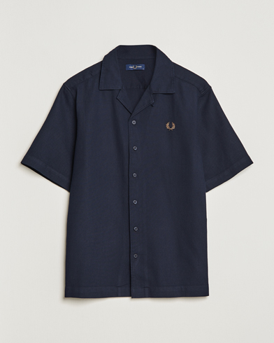 Mies |  | Fred Perry | Woven Pique Short Sleeve Linen Shirt Navy