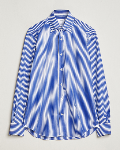 Mies |  | Mazzarelli | Soft Button Down Striped Shirt Dark Blue