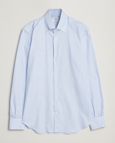 Mies |  | Mazzarelli | Soft Button Down Checked Shirt Light Blue