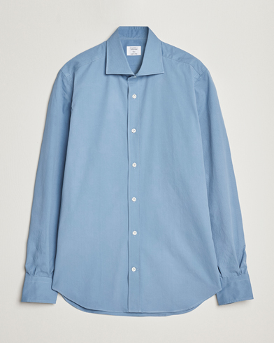 Mies | Rennot paidat | Mazzarelli | Soft Twill Cotton Shirt Light Blue