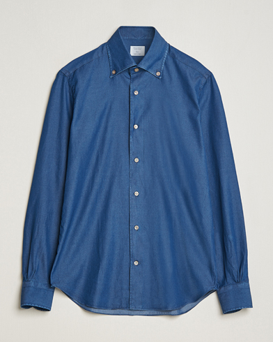 Mies | Kauluspaidat | Mazzarelli | Soft Button Down Denim Shirt Blue Wash