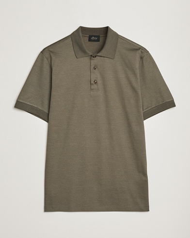 Mies | Brioni | Brioni | Cotton/Silk Short Sleeve Polo Olive Green