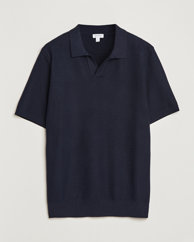 Mies |  | Sunspel | Knitted Polo Shirt Navy
