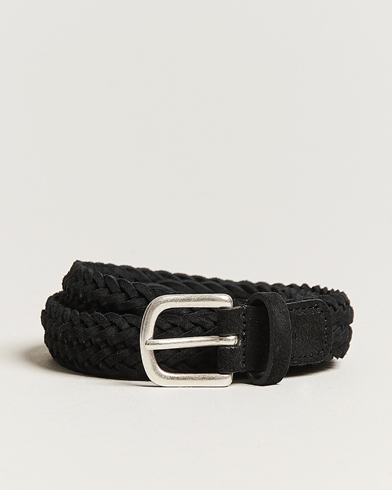 Mies |  | Anderson's | Woven Suede Belt 2,5 cm Black