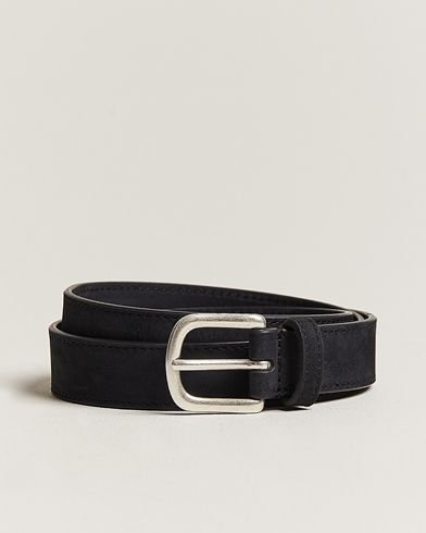 Mies | Anderson's | Anderson's | Slim Stitched Nubuck Leather Belt 2,5 cm Black