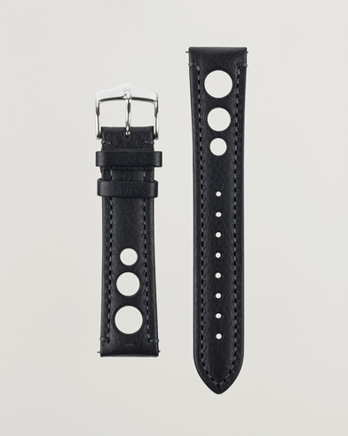 Mies |  | HIRSCH | Rally Natural Leather Racing Watch Strap Black