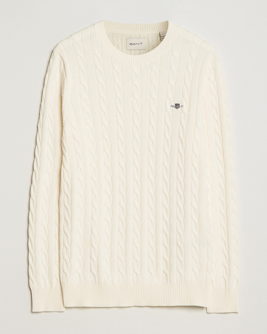 Gant Cotton Cable Crew Neck Cream – Valkoinen