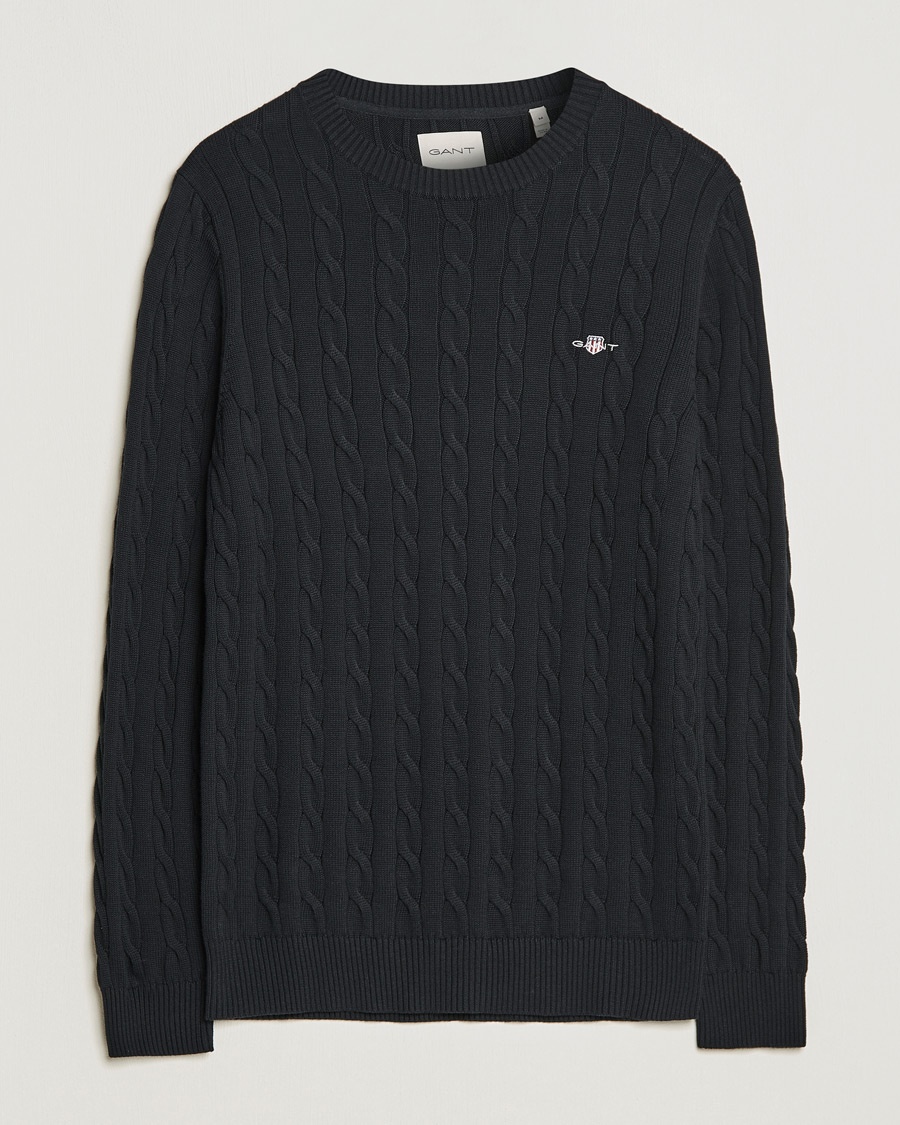 Gant Cotton Cable Crew Neck Black – Musta