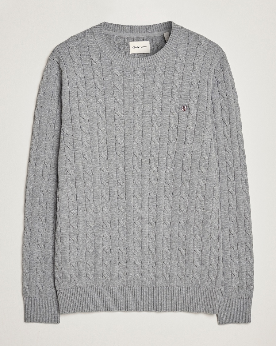 GANT Cotton Cable Crew Neck Grey Melange – Harmaa