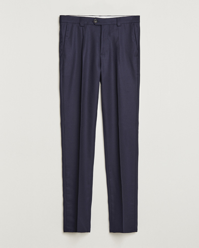 Mies | Flanellihousut | Brunello Cucinelli | Slim Fit Pleated Flannel Trousers Navy