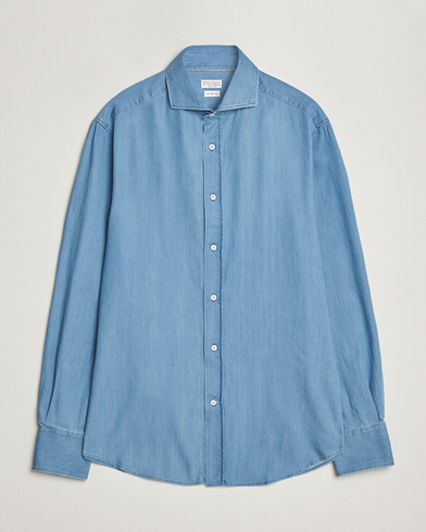 Mies | Quiet Luxury | Brunello Cucinelli | Slim Fit Denim Shirt Indigo Blue