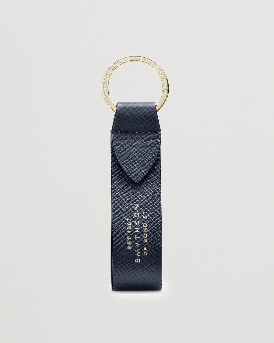 Smythson Panama Leather Keyring Navy – Sininen